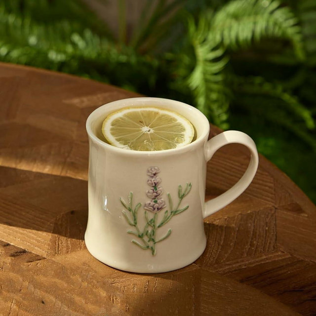 DELIGHTS GALORE Artisanal Handcrafted Ceramic Mug with Sage Botanical Design - 10oz Off-White Stoneware Coffee Cup, Elegant Purple Sage Pattern, Dishwasher Safe, Comfort Grip Handle for Daily Use