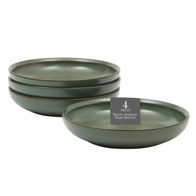 Gibson Elite Beckett 4-Piece Green Dinner Bowl Set – Reactive Glaze Stoneware