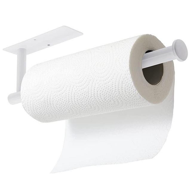 theaoo White Paper Towel Holder - Under Cabinet Paper Towel Holder for Kitchen, Adhesive Paper Towel Roll Rack for Bathroom Towel, Wall Mounted Matte Black Paper Towel Rack, SUS304 Stainless Steel