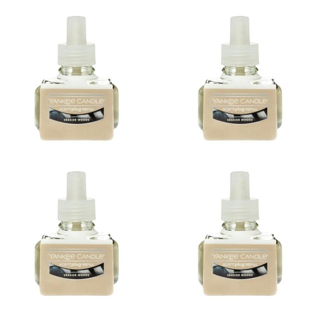 Yankee Candle ScentPlug Refill for Plug in Air Fresheners, Scented Oil Refills, Long Lasting Home Fragrance, Odor Eliminating Fragrance, Seaside Woods (Pack of 4)