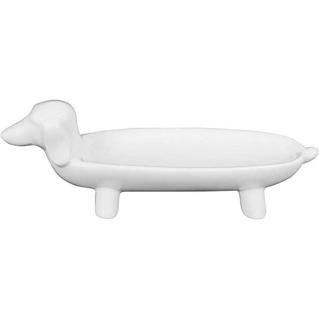 Creative Co-op White Ceramic Dog Ring Dish, 5.5" L x 1.75" W