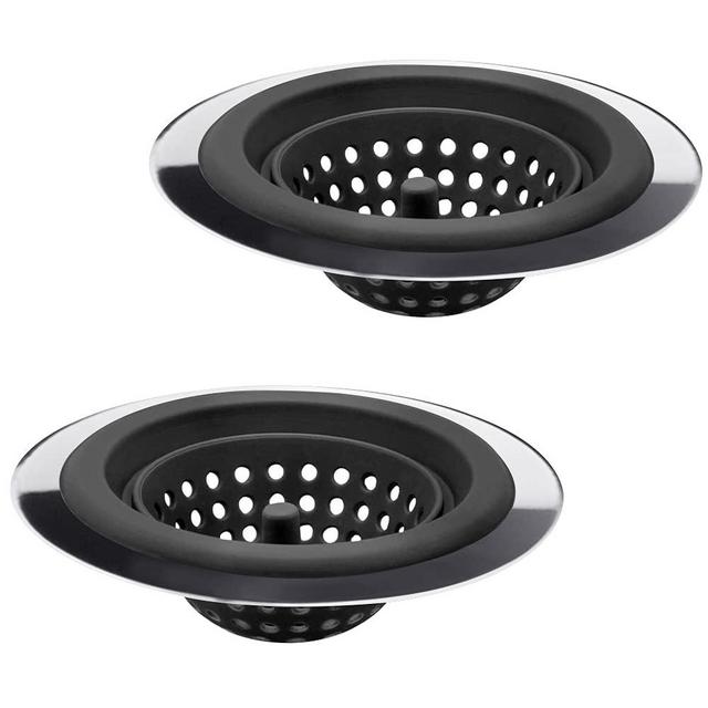 MW-NIHOLA 2PCS Sink Strainers,Flexible Silicone and Stainless Steel Kitchen Sink Drainer Baskets，Large Wide Rim 4.5 inch Diameter,Rust Free,Prevent Food Residues from Clogging