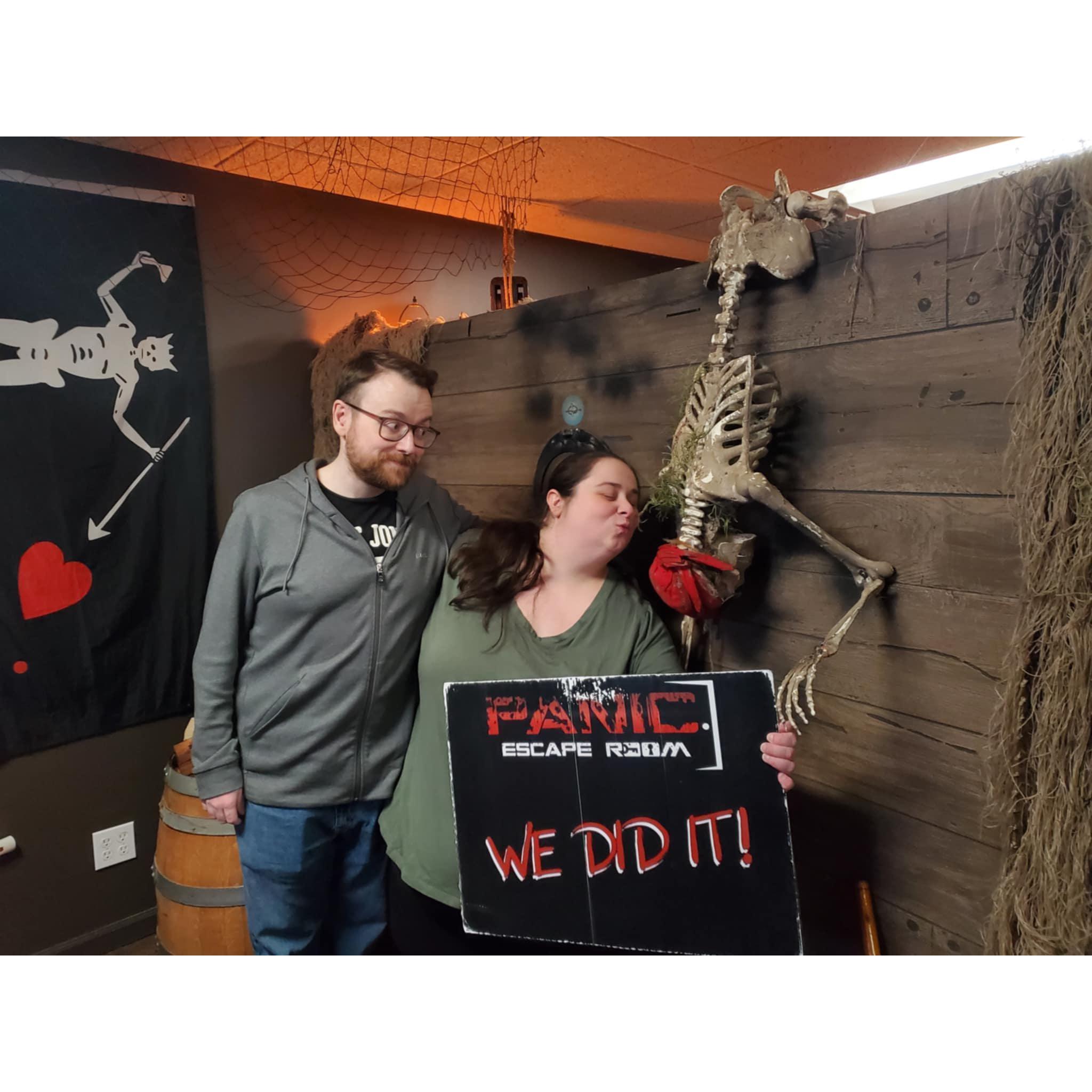 Our first escape room together, someone is a tad jealous.