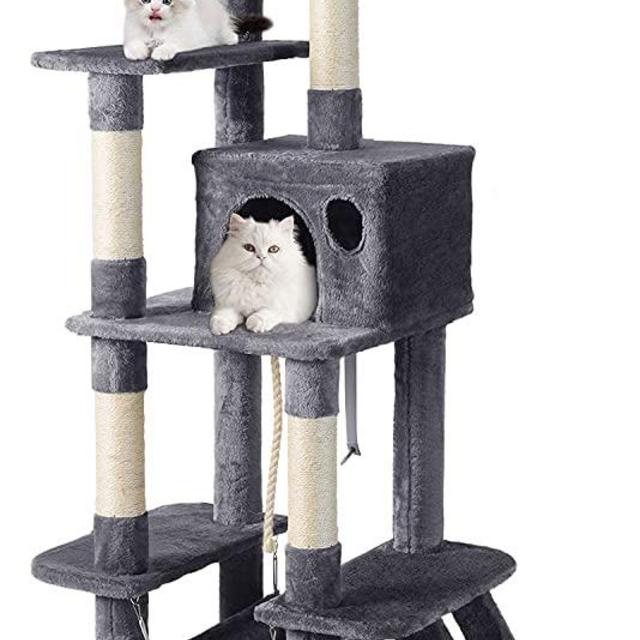JOYO Cat Tree for Indoor Cats, Update 65.5" Multi-Level Cat Tower Cat Tree with Hammock, Scratching Posts, Top Perch, Ladder, Cat Activity Tree for Kittens, Cat Climbing Tower for Cat Play