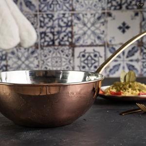 Handmade Copper Wok Pan with Brass Handle – 420mm Stir-Fry Skillet