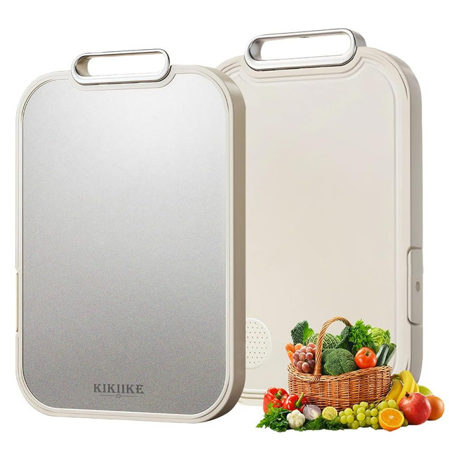 Titanium Cutting Board for Kitchen Double Sided Pure Titanium Chopping Board, 100% Pure Titanium & Wheat Straw PP Food Grade Metal Cutting Board, Non-Slip Durable Easy to Clean (Large)
