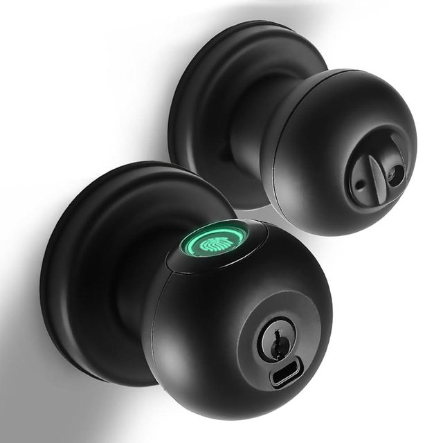 Fingerprint Door Lock, Smart Fingerprint Door Knob with Lock, Biometric Black Door Lock, Keyless Thumbprint Entry Door Lock for Bedrooms, Hotels, Apartments, Offices and Garages