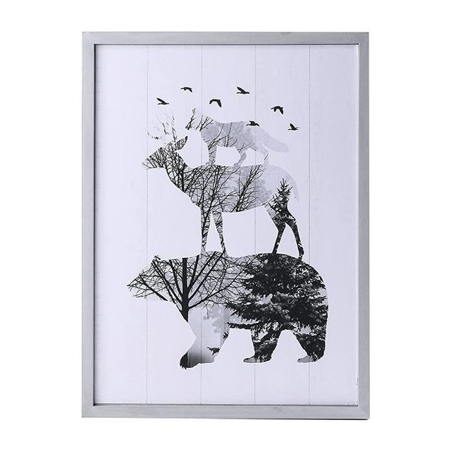 NIKKY HOME Decorative Animal Wooden Wall Mounted Art Prints Stretched and Framed Artwork Wildlife Cabin Decor, 11.89" x 0.91" x 15.83"