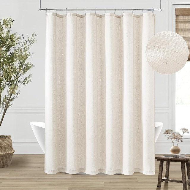 DUKIYO 92 Inch Shower Curtain Linen Neutral Extra Long Bath Curtain for Bathroom Earth Tone Boho Shabby Chic Country Rustic Cloth Drapes Bathroom Decor, Cream Colored Ivory, 72x92