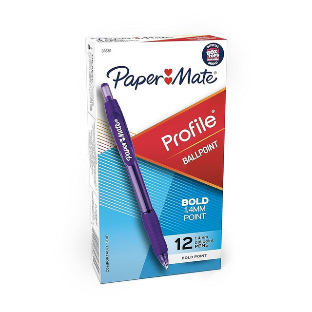 Paper Mate Profile Retractable Ballpoint Pens, Bold (1.4mm), Purple, 12 Count