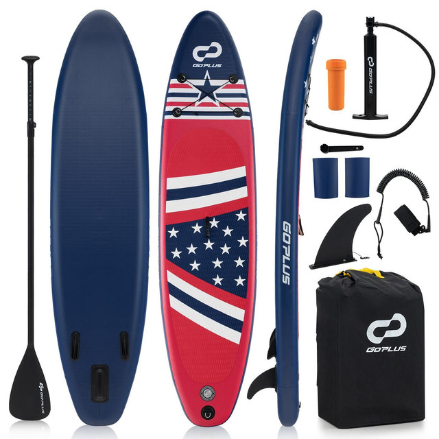 Costway 10' Inflatable SUP Board Portable Adjustable Stand Up Paddle Board with 5 D Rings Red