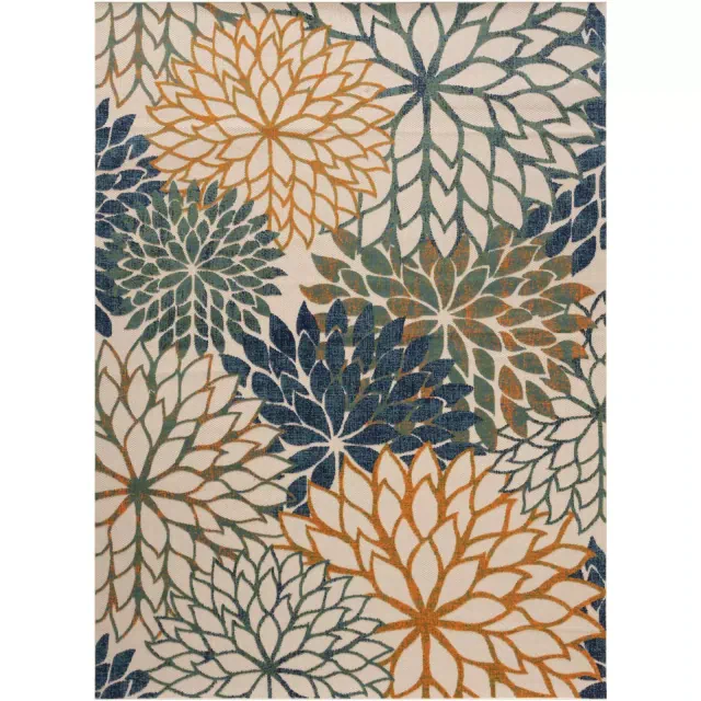 Nourison Aloha Floral Bloom Flatweave High-Low Indoor Outdoor Area Rug Blue Green 7'10" x 10'6"
