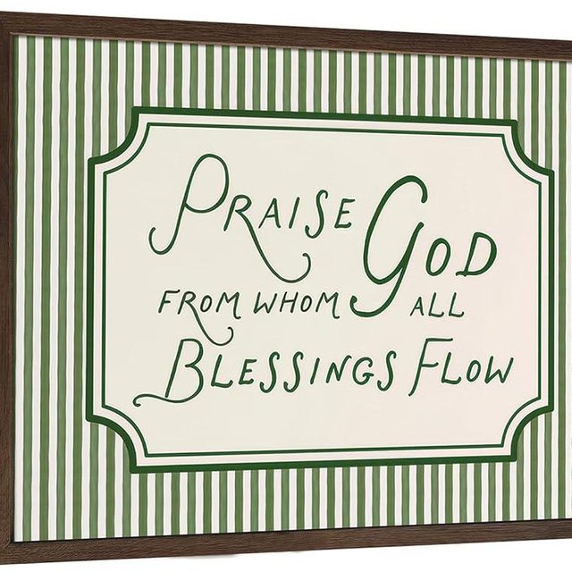 Vintage Christian Framed Wall Art, Sage Green Striped Praise God from Whom All Blessings Flow Prints for Living Room, Religious Poster in Wood Frame, Hymn Decor for Bedroom 8x10 inch