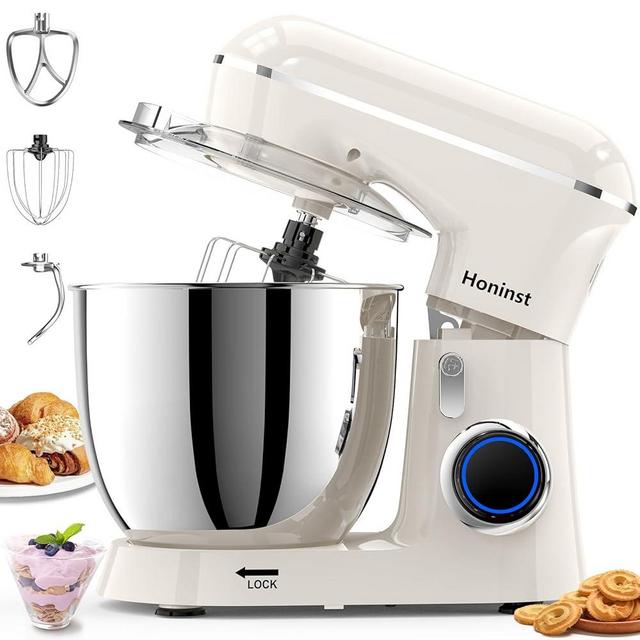 Honinst Stand Mixer, 6.5QT 10-Speed 660W Tilt-Head Electric Stand Mixer, 3-In-1 Kitchen Mixer with Bowl, Dough Hook, Whisk and Beater, Food Mixer for Baking, Cake and Most Home Cooks, Beige
