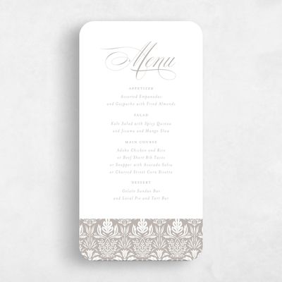 Grey Rounded Wedding Menu - Halina Letterpress