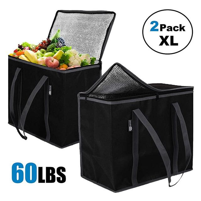 ATS Homz 2 Pack XL Insulated Grocery Bag: Eco Friendly Heavy Duty Foldable Shopping Storage Zipper Tote Bag for Hot and Cold Reusable Shopping Catering, Frozen Food Transport Delivery, Travel, Picnic