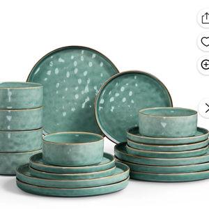 Onader Dinnerware Sets for 6, 18-Piece Plates and Bowls Set, Stoneware Dish Set for Kitchen, Ceramic Dinnerware for Home Restaurant, Chip and Scratch Resistant, Microwave and Dishwash, Reactive Green