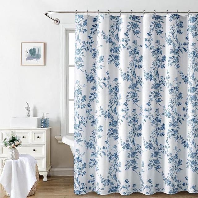 Awellife Light Blue Shower Curtain,Cotton Floral Cottagecore Shower Curtain for Bathroom 72" W x 72" L