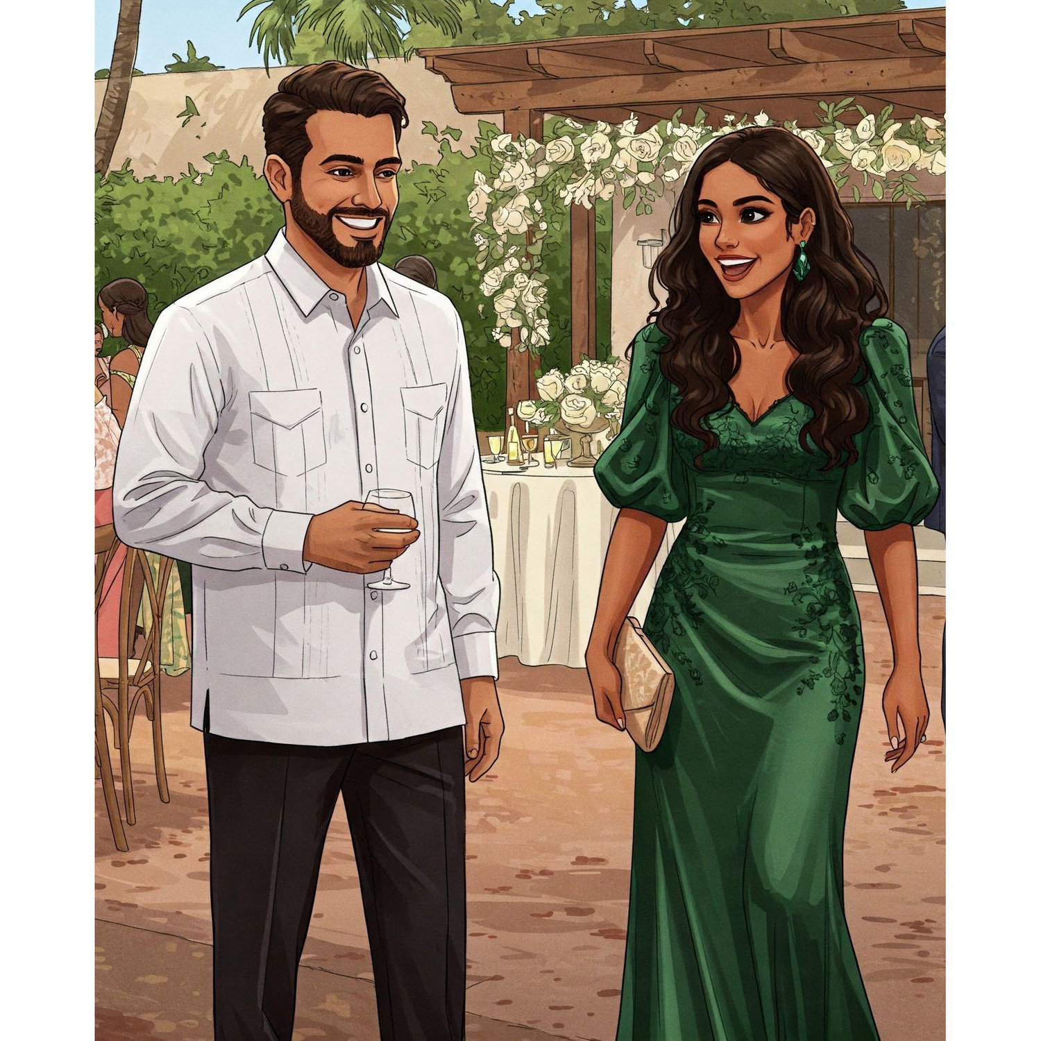 Dress Code: Guayabera Formal.  Male guests: White long-sleeve guayabera (with 4 pockets) and black dress pants.  Female guests: Formal dress (any color).