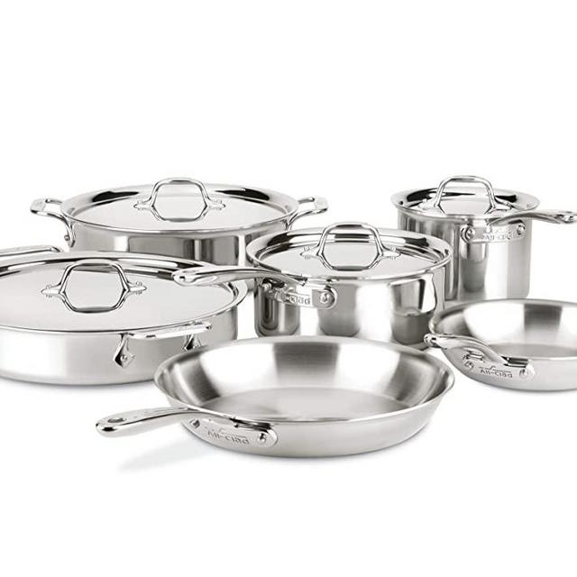All-Clad ST40010 D3 Compact Stainless Steel Dishwasher Safe Cookware Set, 10-Piece, Silver