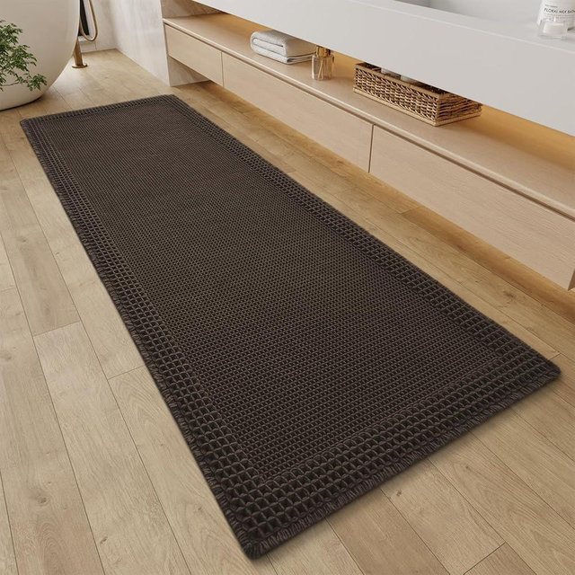 RESARE Waffle Bathroom Runner Rugs, Super Absorbent Bath Mat Non Slip Washable Quick Dry, Upgraded Ultra Soft Boho Bath Rugs with Tassels for Hallway Bedroom Laundry Room, 2'x6'(24"x72"), Chocolate