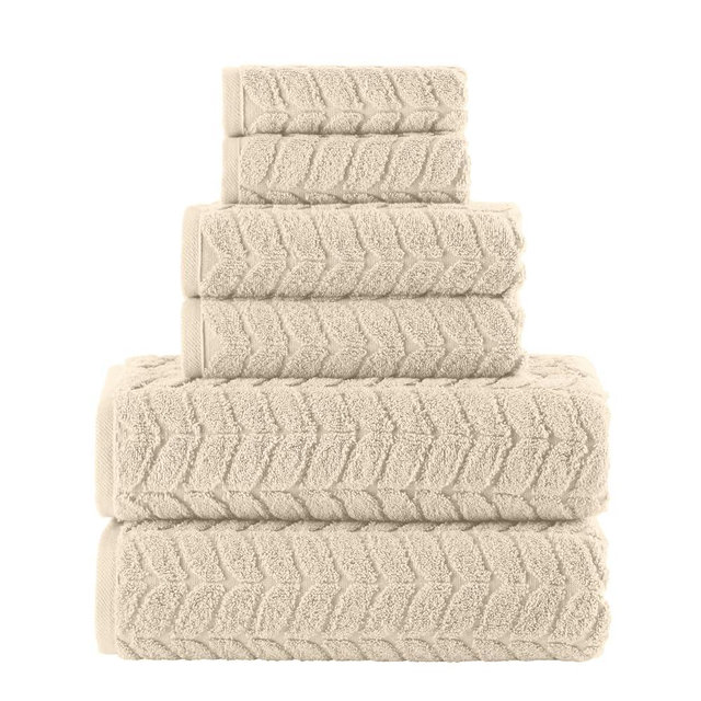 Elegant Comfort Luxury 6-Piece 100% Turkish Cotton Jacquard Braided Textured Premium Hotel Quality Towel Set– Soft and Absorbent, Includes 2 Bath Towels, 2 Hand Towels and 2 Washcloths, Ivory