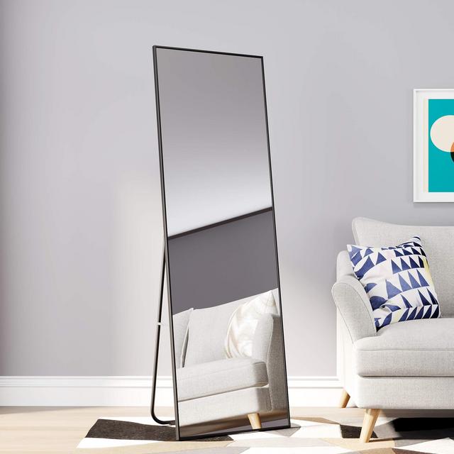 Honyee Full Length Mirror, Floor Mirror Dressing Mirror with Standing Holder Wall Mounted Mirror Framed Mirror for Cloakroom/Bedroom/Living Room(63''x 18'', Black)