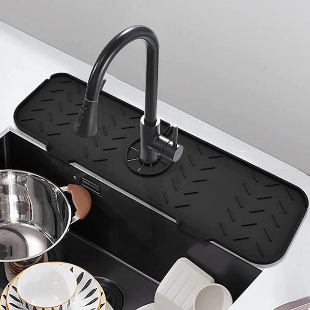 Silicone Faucet Mat for Kitchen, Sink Splash Guard, Bathroom Faucet Water Catcher Mat, Fits The Faucet Tube Within 3.2 inch, VENMATE Keep Drying Kitchen Accessories,Black,2PCS (19.7" x 5.9")