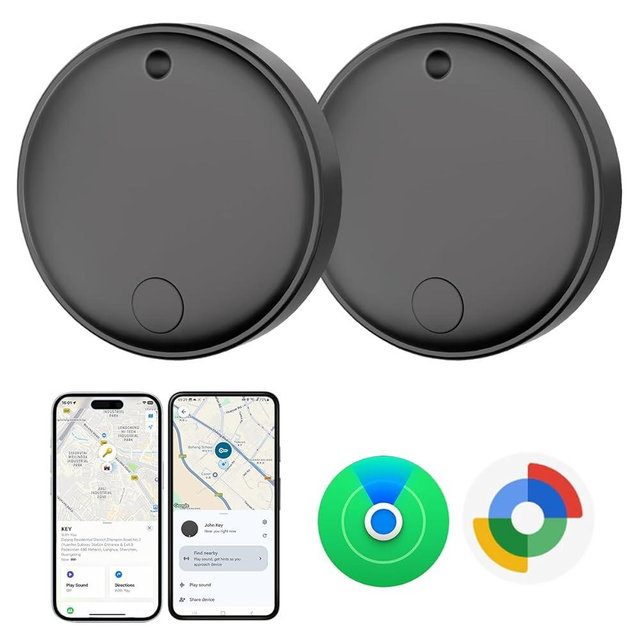 Tracker Tags for Android & iOS, Key Finder Tracking Device Smart Tracker Tag for Luggage, Wallet, Bike, Bags - Both Works with Apple Find My & Google's Find Hub - 2 Pack