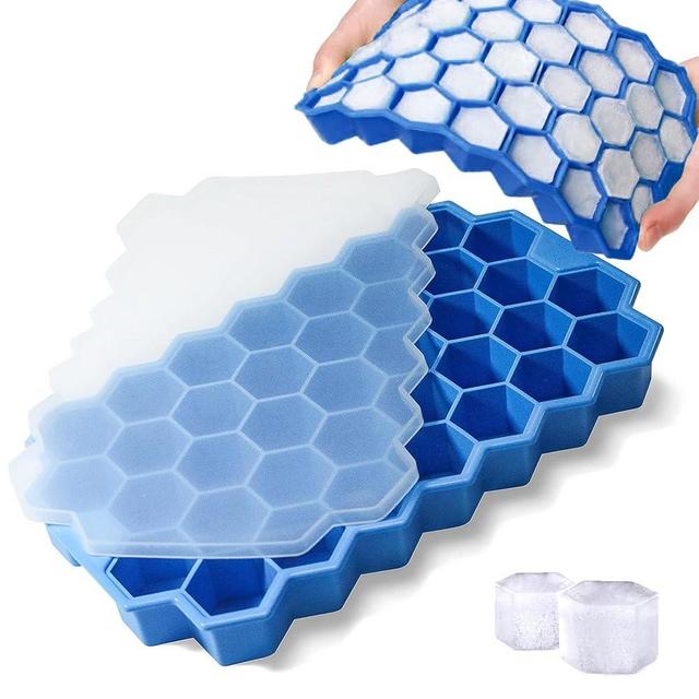 2 Pack Silicone Ice Cube Trays With Lid - 37 Grid Small Ice Cube Molds For Freezer Reusable BPA Free Easy-Release For Cocktail Whisky Iced Coffee Dishwasher Safe