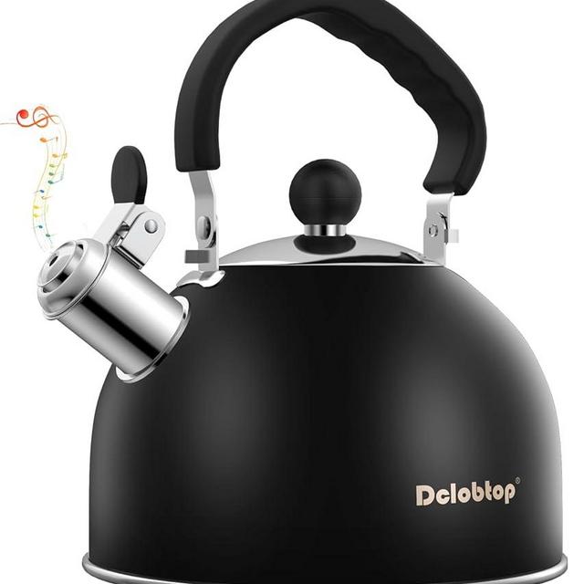 Premium Stainless Steel Tea Kettle for Stove Top - 2 Quart Capacity, Efficient Heating, Audible Whistle, Safe Handle - Ideal for Hot Water & Tea(black)