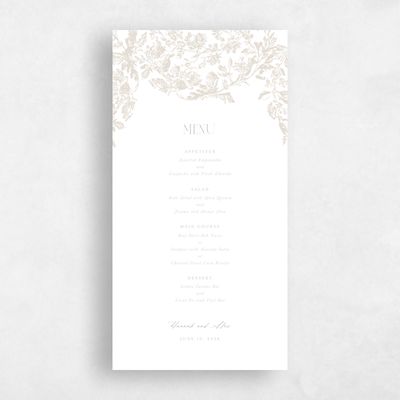 Classic Greige, White Wedding Menu - Treviso