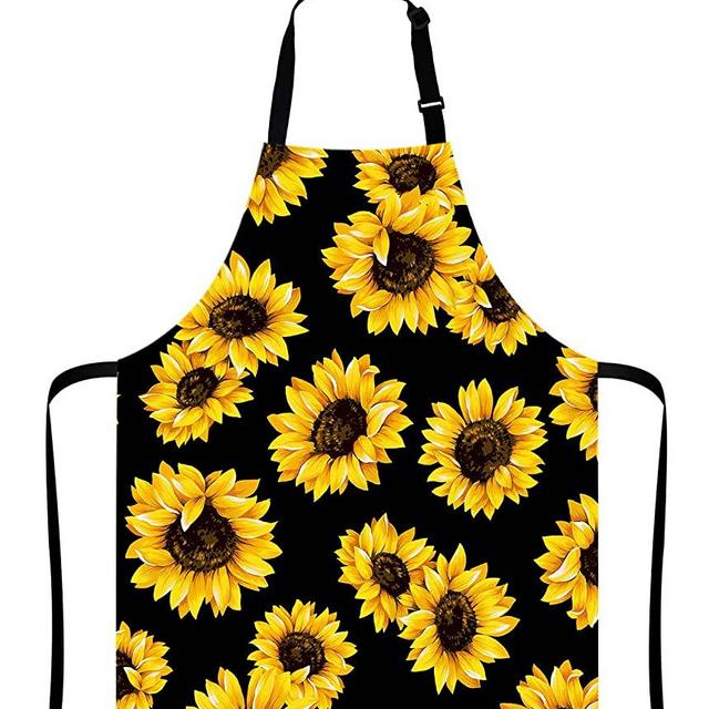 Lefolen Sunflowers Black Tropical Flower Daisy Adjustable Bib Apron, Cute Floral Sunflower Cooking Kitchen Apron for Men Women