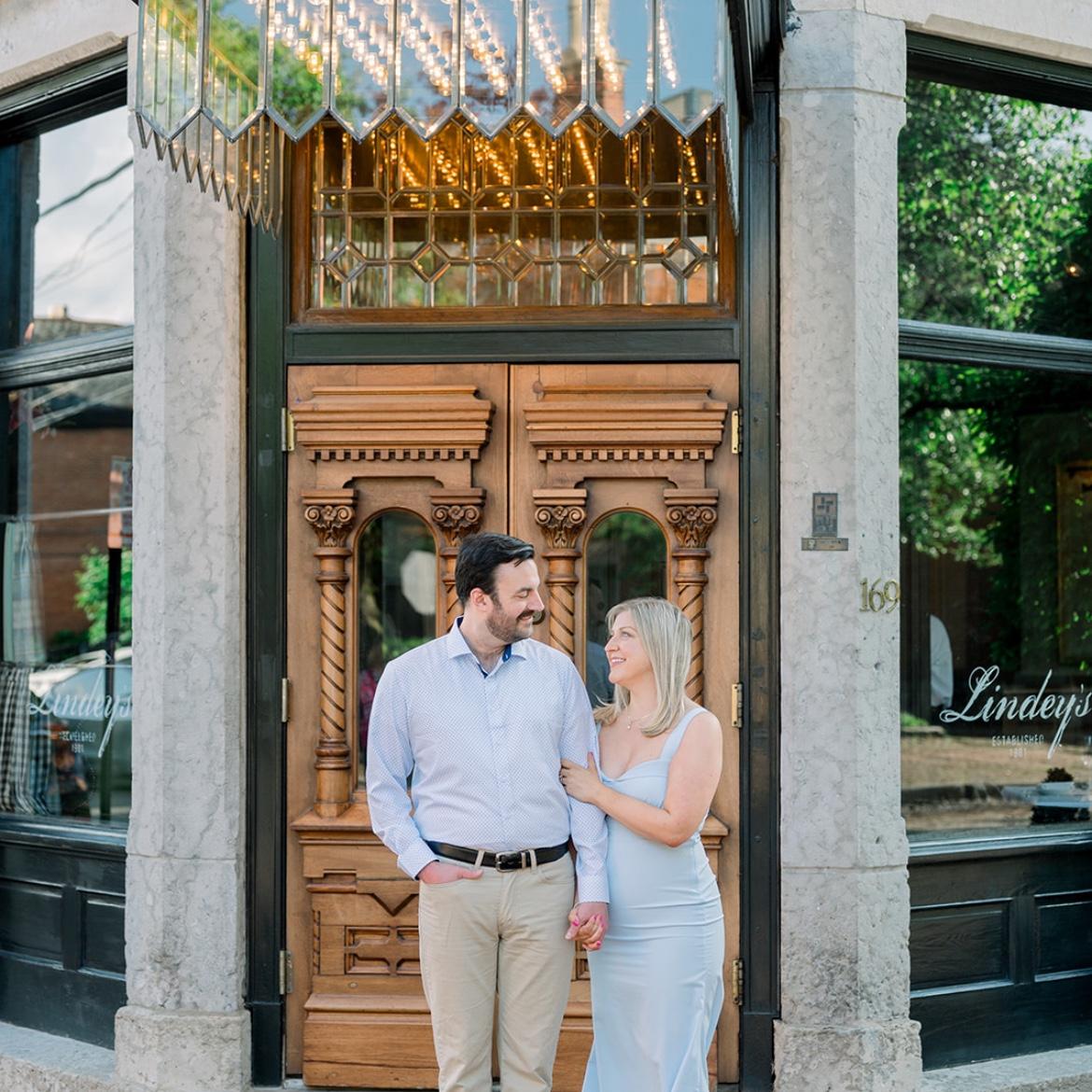In front of Lindey’s in German Village, the accidental location of our first date.