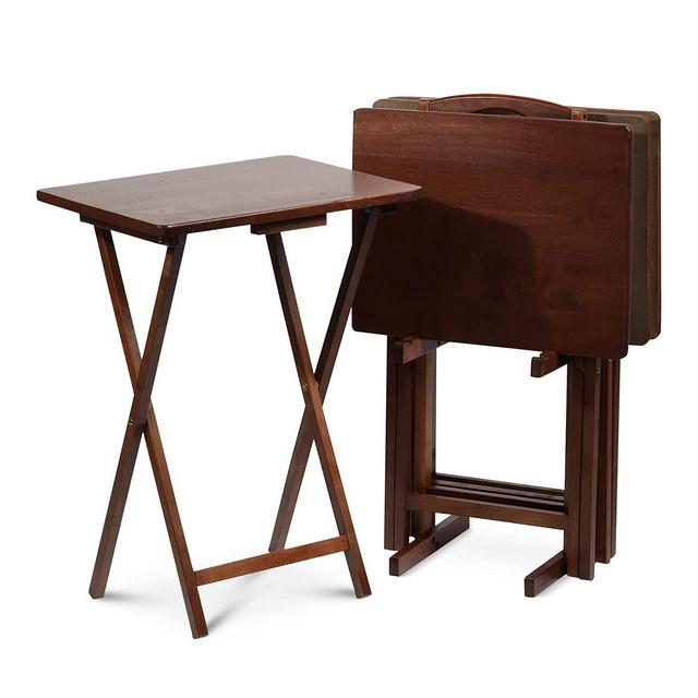 PJ Wood Lightweight Rectangle Folding TV Snack Tray Tables with Compact Storage Rack, Solid Wood Construction, Honey Oak,