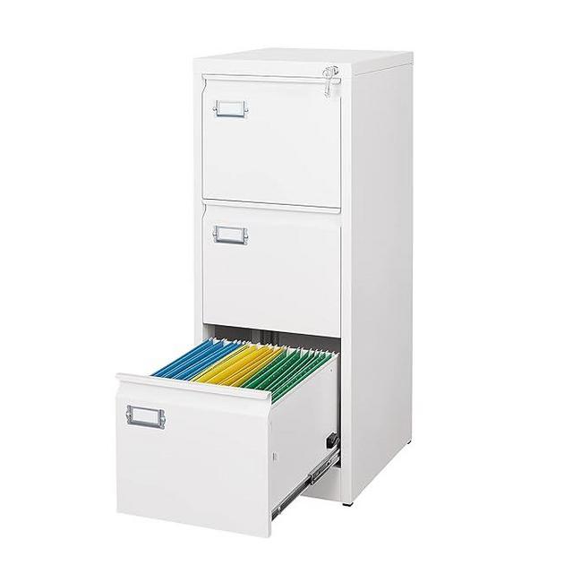 ZAOUS Metal Vertical File Storage Cabinet, 3 Drawer File Cabinet with Lock, 18" Deep Vertical Filing Cabinets for A4 Legal/Letter Size, Assembly Required (3 Drawer - White)