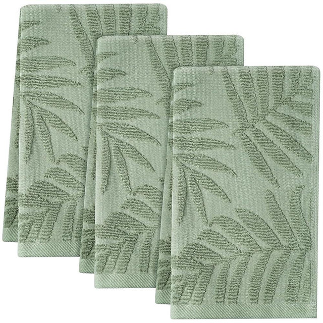 Shemilly 3pcs Leaves Hand Towels Sage Green Leaves Jacquard Hand Towel for Bath 100% Cotton Soft Bathroom Kitchen Decorative Set for Spring Summer Holiday Decor Gift,14 x 29 Inch