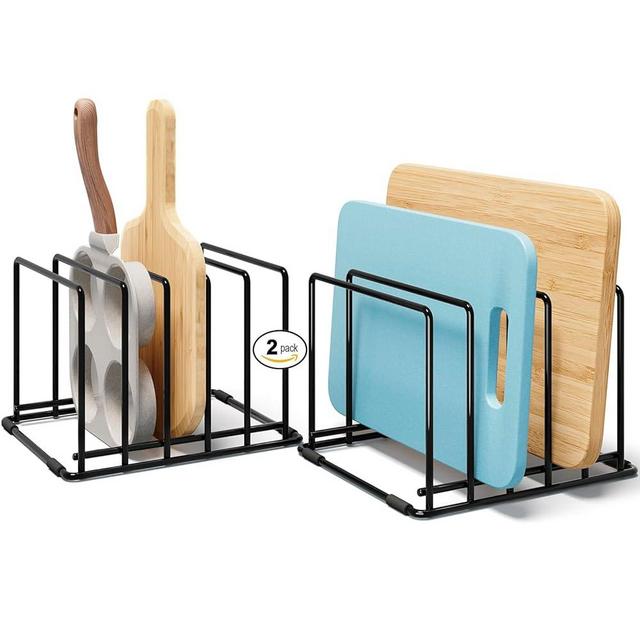 WUGEUSCH Space-Saving Kitchen Organizer Rack - 5-Slot Heavy-Duty Cutting Board and Bakeware Holder, Rust-Resistant with Anti-Slip Feet for Countertop or Cabinet Storage - 2 pack