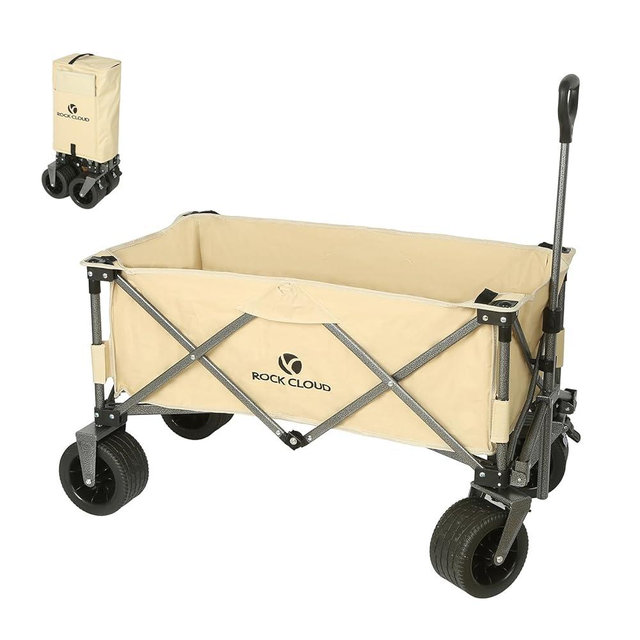 ROCK CLOUD Folding Wagon Cart Utility Outdoor Camping Carry Cart Heavy Duty Portable Collapsible Garden Cart with Universal Wheels and Adjustable Handle for Outdoor Camping Beach Sports