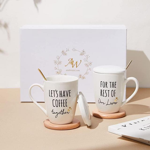 AW BRIDAL Engagement Gift for Couple Newly Engaged Unique Coffee Mugs Set Wedding Gifts for Couple Anniversary Bridal Shower Gift