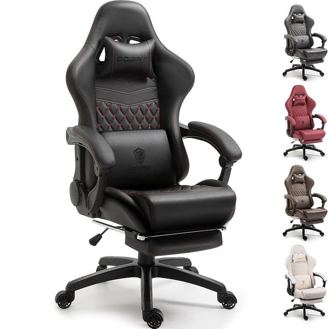 Dowinx Gaming Chair Big and Tall, Ergonomic Gamer Chair for Adults with Footrest, High Back Comfortable Computer Chair Massage Lumbar Support 350Lbs PU Leather for Office Game, Black