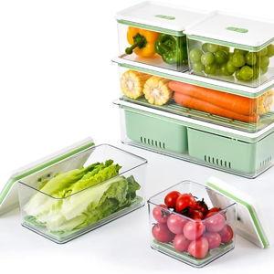 Lille Home Stackable Produce Saver, Organizer Bins/Storage Containers with Removable Drain Tray, Set of Six, for Refrigerators, Cabinets, Countertops and Pantry, BPA Free (Set of Six)