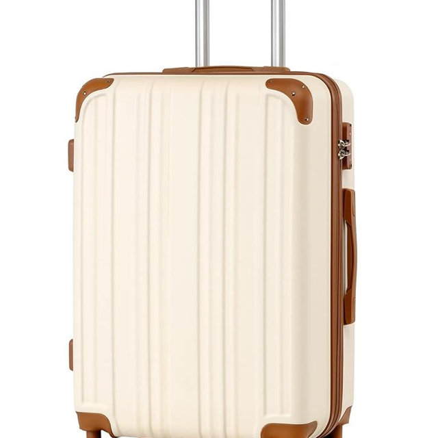 Coolife Luggage, Suitcase with Durable and Lightweight, Checked Luggage with ABS Hardshell, Dual Spinner Wheels, TSA Lock, and YKK Zipper (apricot white, M(24in))
