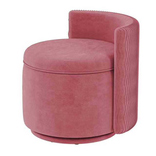 allamazing 360° Swivel Accent Chair with Storage, Vanity Stool with Back, Velvet Storage Ottoman, Upholstered Round Barrel Vanity Chair for Living Room, Makeup Room, Bedroom (Dusty Rose)