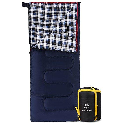 REDCAMP Cotton Flannel Sleeping Bags for Camping, 41F/5C 3-4 Season Warm and Comfortable, Envelope Blue with 2/3/4lbs Filling (75"x33")