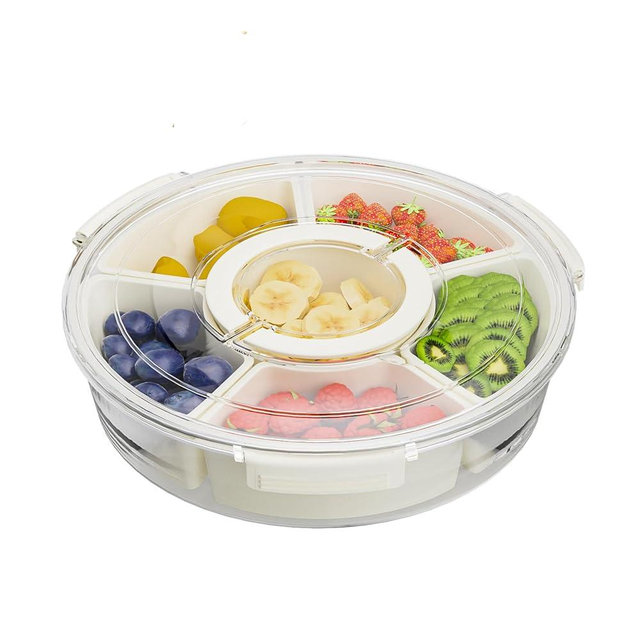 Vantency Snack Box Container, Divided Serving Tray with Lid and Handle, 6 Compartment Snack Box Container, Snack Tray Perfect for Snacks, Veggie, Fruit and Charcuterie