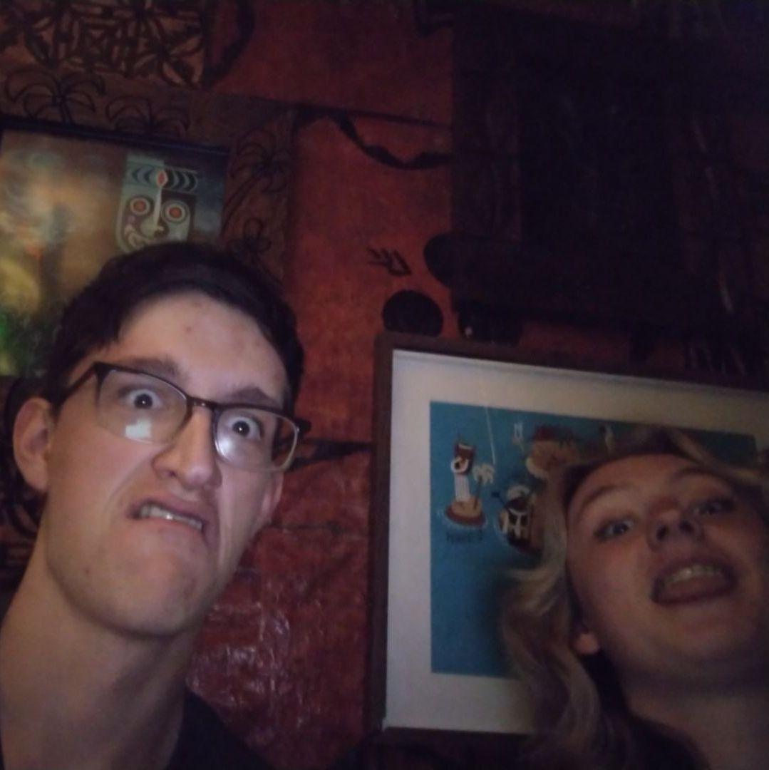 Summer 2021--Our first picture together! Not very flattering but very representative of our personalities