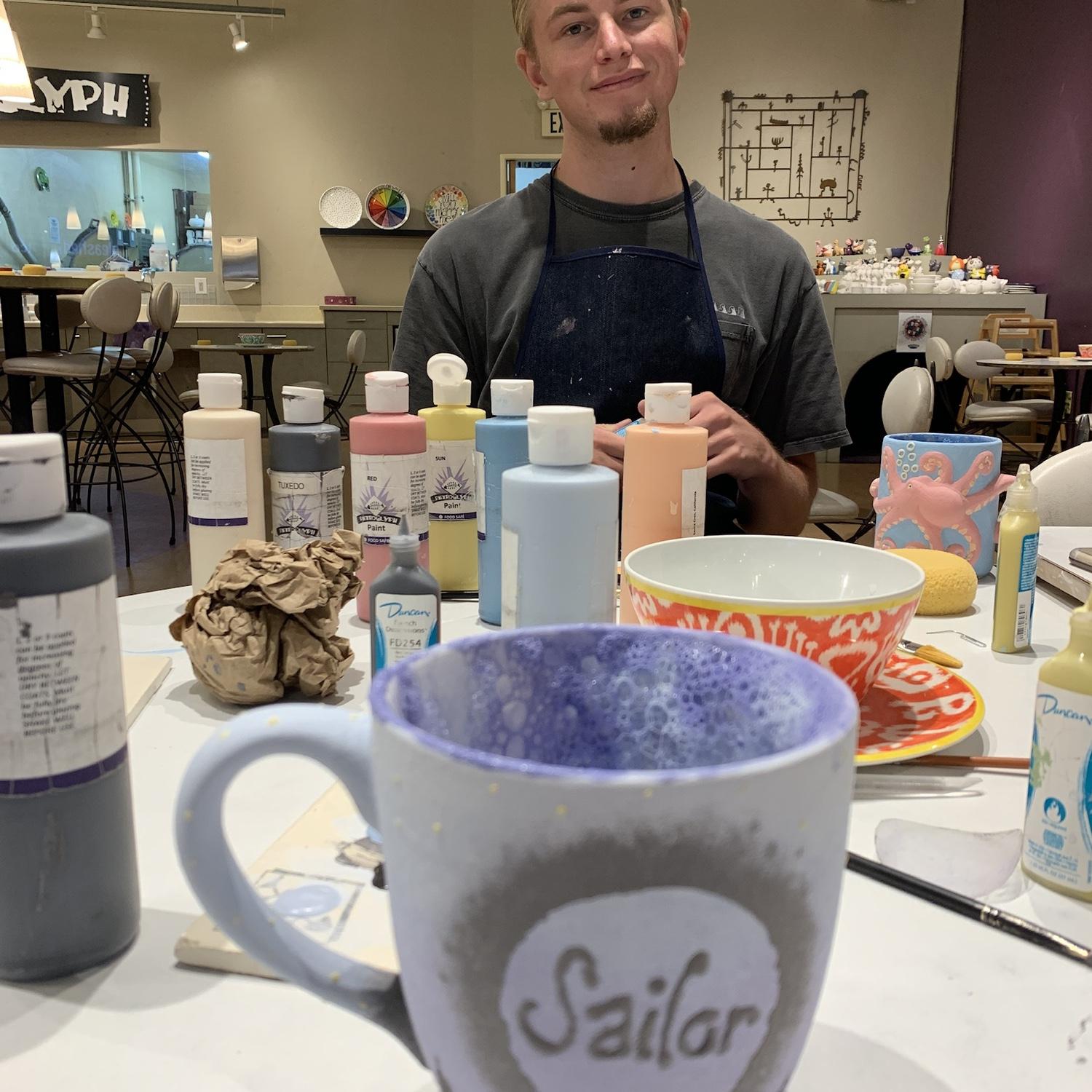 One of Matthew and Heather’s first dates at Petroglyph painting pottery.
