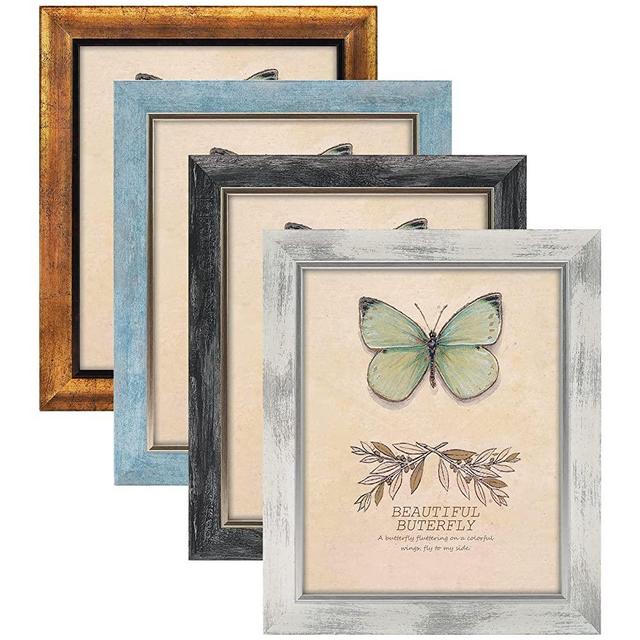 8x10 Picture Frames Set of 4 Rustic Retro Photo Frame with Tempered Glass Wall Mount and Tabletop Display Family Friends Wedding Gift