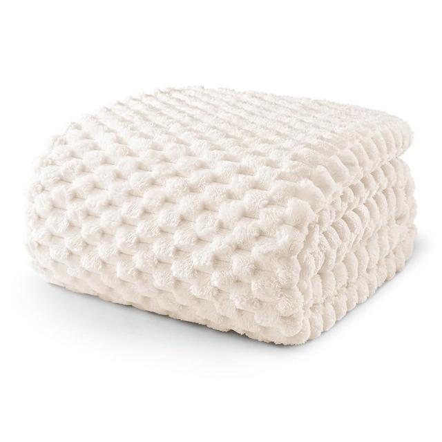 Exclusivo Mezcla King Size Soft Fleece Blanket, 90x104 Inches Stylish Jacquard Velvet Blanket for Bed, Fuzzy Cozy Lightweight for All Season, Ivory